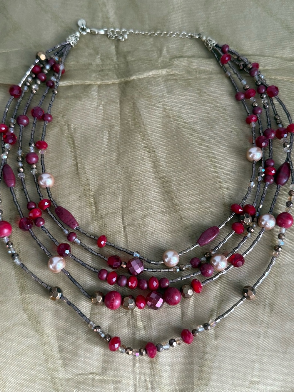 Lia Sophia Multi-Strand Red and Pearl Accent Necklace